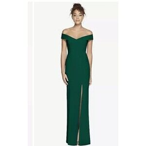 Dessy Collection Off Shoulder Crepe Formal Gown 0 Hunter Green Bridesmaid Prom
